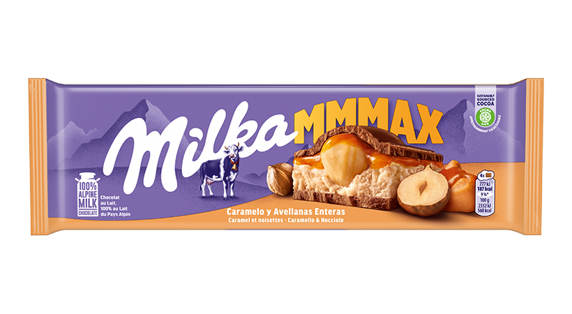 Milka MMMax Maxi tavoletta di cioccolato al latte con caramello e nocciole 300 gr.