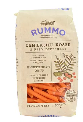 Rummo Pasta di Legumi Pennette Rigate Lenticchie Rosse e Riso Integrale 300 Gr