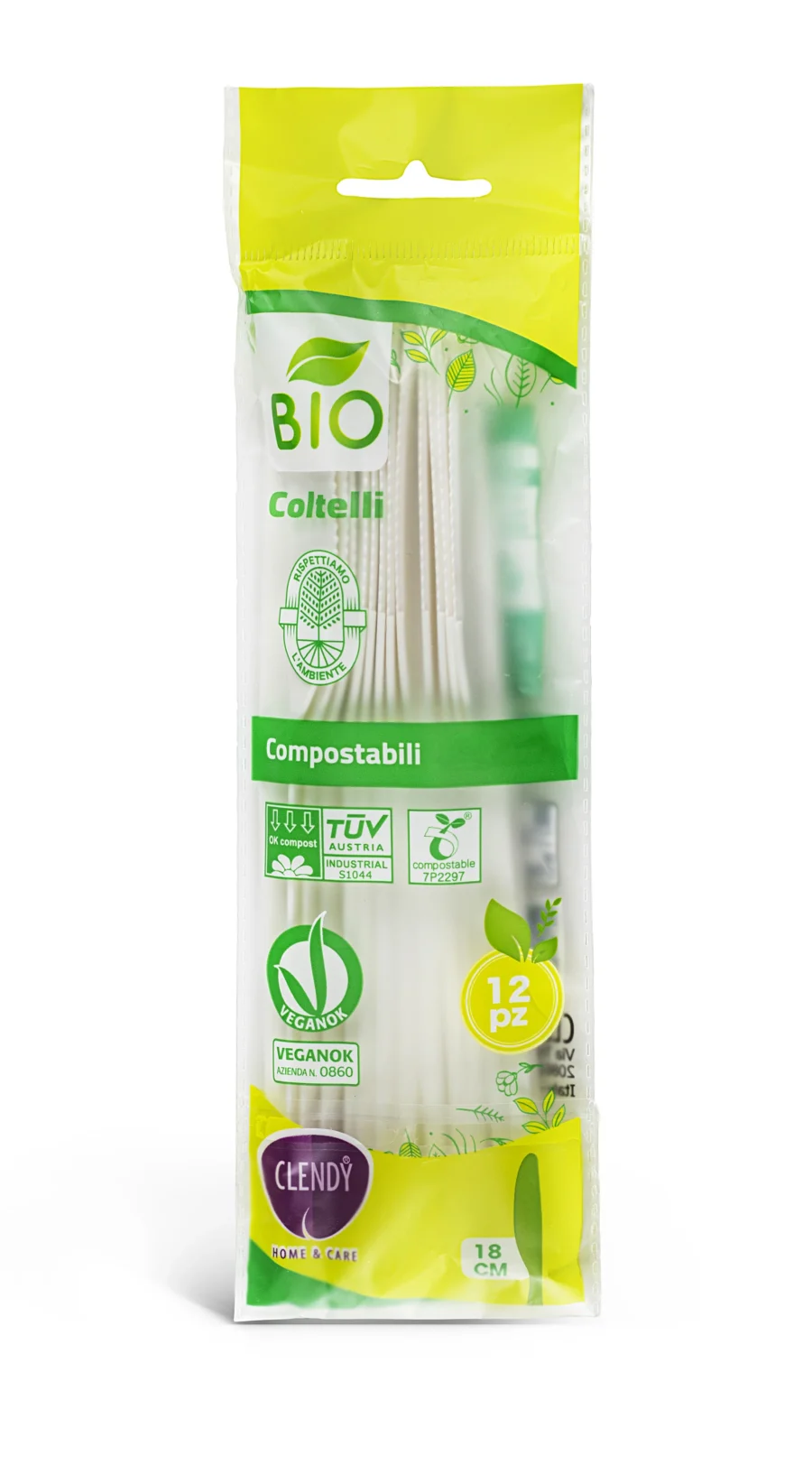 Clendy Coltelli Compostabili Bianchi 12 Pezzi