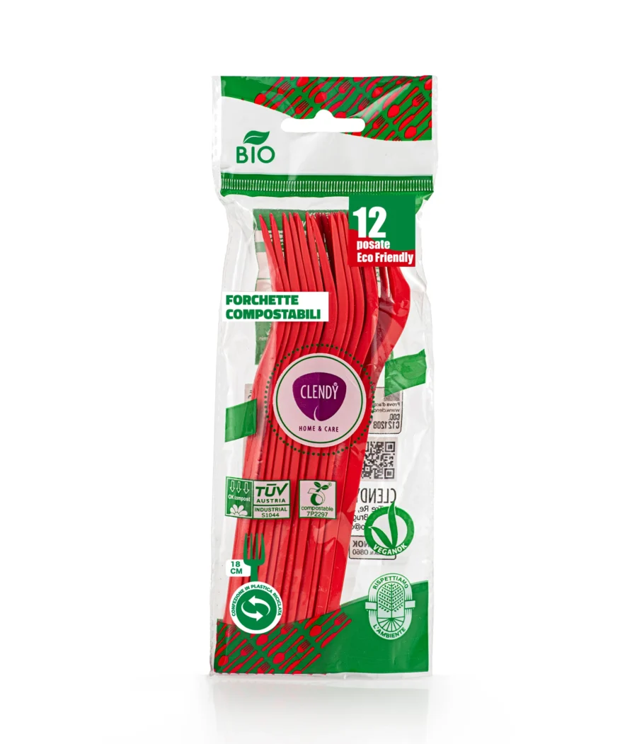 Clendy Forchette Compostabili Rosse 12 Pezzi