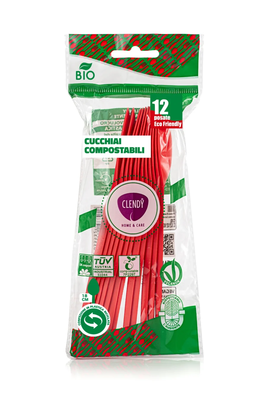 Clendy Cucchiai Compostabili Rossi 12 Pezzi