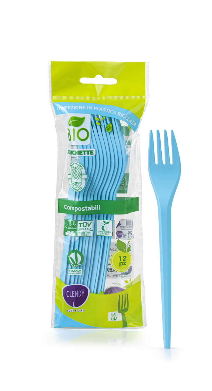 Clendy Forchette Compostabili Azzurre 12 Pezzi