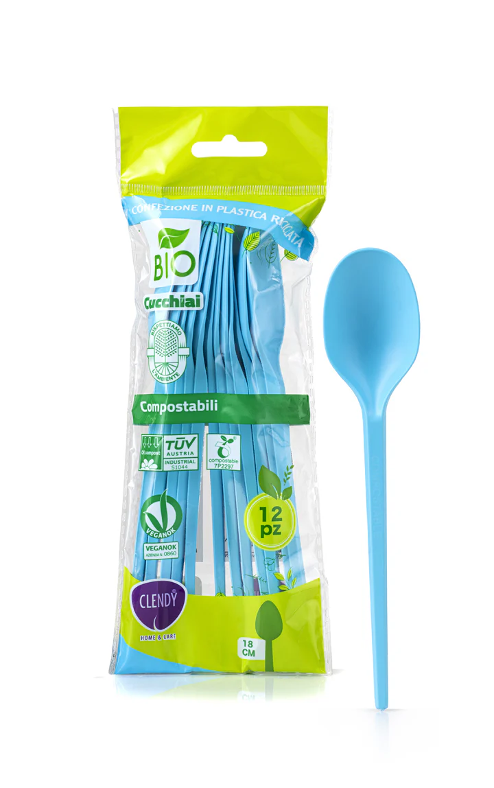 Clendy Cucchiai Compostabili Azzurri 12 Pezzi