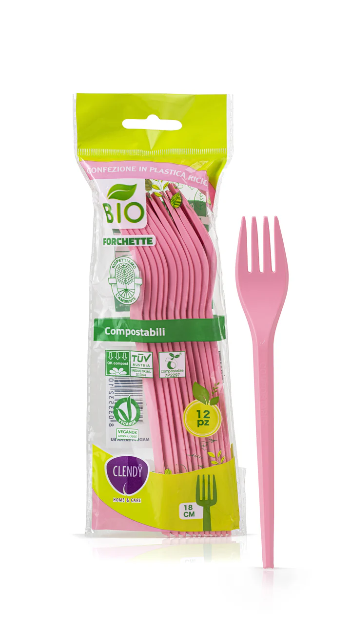 Clendy Forchette Compostabili Rosa 12 Pezzi