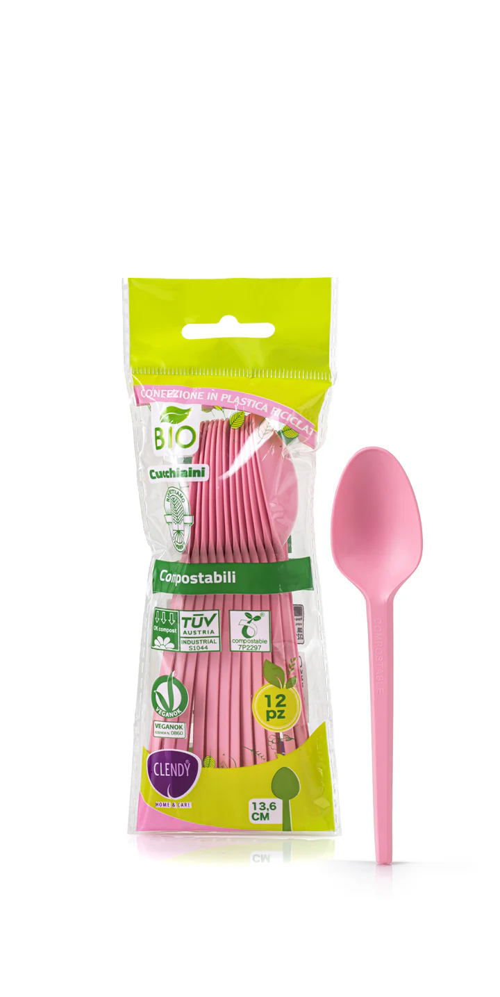 Clendy Cucchiaini Compostabili Rosa 12 Pezzi