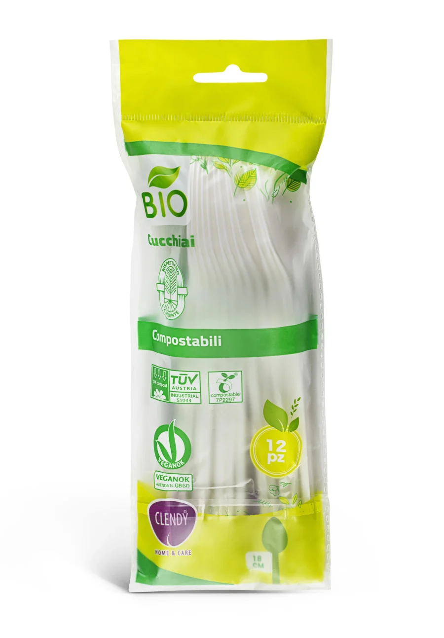 Clendy Cucchiai Bianchi Compostabili 12 Pezzi